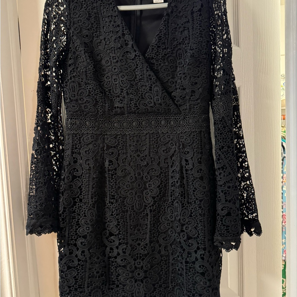 Lacey boho mini black cocktail dress.
